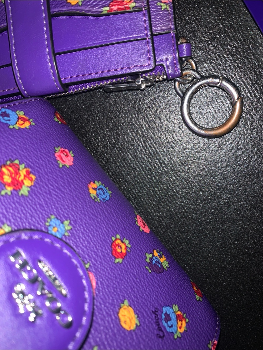 COACH Purple Floral Zip Wallet & Card Case Set - Picture 5 of 8